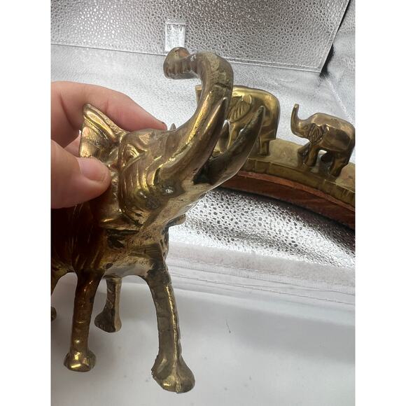 vintage Brass elephants statue‎ trunks up LUCKY  SOLID BRASS - Picture 11 of 13